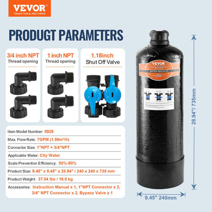 Entkalker für das ganze Haus, salzfrei, Wasserfilter für Stadtwasser, 580.000 Gallonen (ca. 2193.000 Liter) Entkalker für alle Arten von Wasserleitungen, 1" BSPT &amp; 3/4" BSPT, für 2-3 Personen-Familien