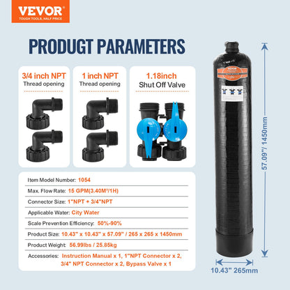 Entkalker für das ganze Haus, salzfrei, Wasserfilter für Stadtwasser, 1100.000 Gallonen (ca. 416.000 Liter) Entkalker für alle Arten von Wasserleitungen, 1" BSPT &amp; 3/4" BSPT, für 5-8 Personen-Familien