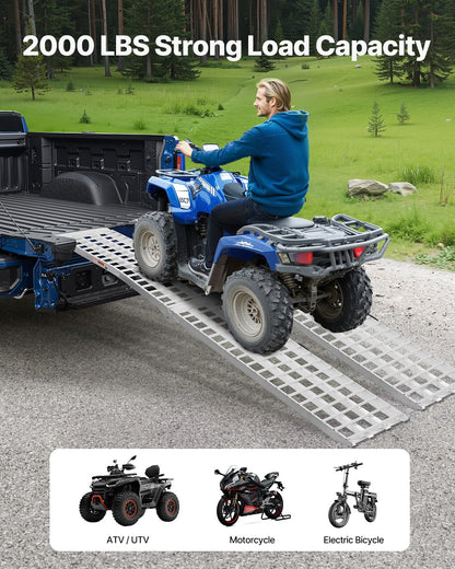Aluminum Ramps, 2000 lbs, 2Pcs Heavy-duty Ramps with Wider Ramp Surface, Universal Stable Loading Ramp with Handles, Fit for ATV, UTV, Motorcycle, Electric Bicycle, etc.