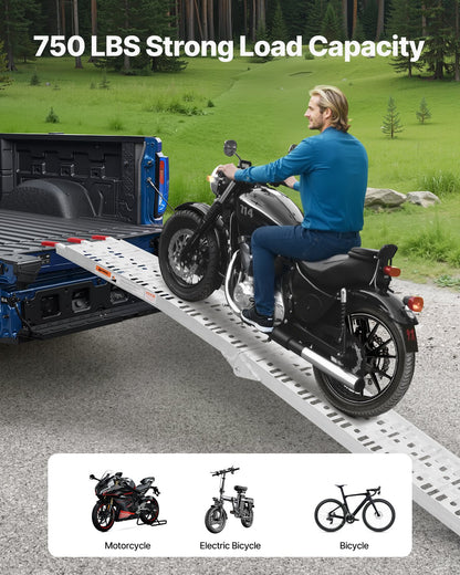 Aluminum Ramps, 750 lbs, 1Pcs Heavy-duty Ramps with Wider Ramp Surface, Universal Stable Loading Ramp with Handles, Fit for Motorcycle, Electric Bicycle, Bicycle, etc.