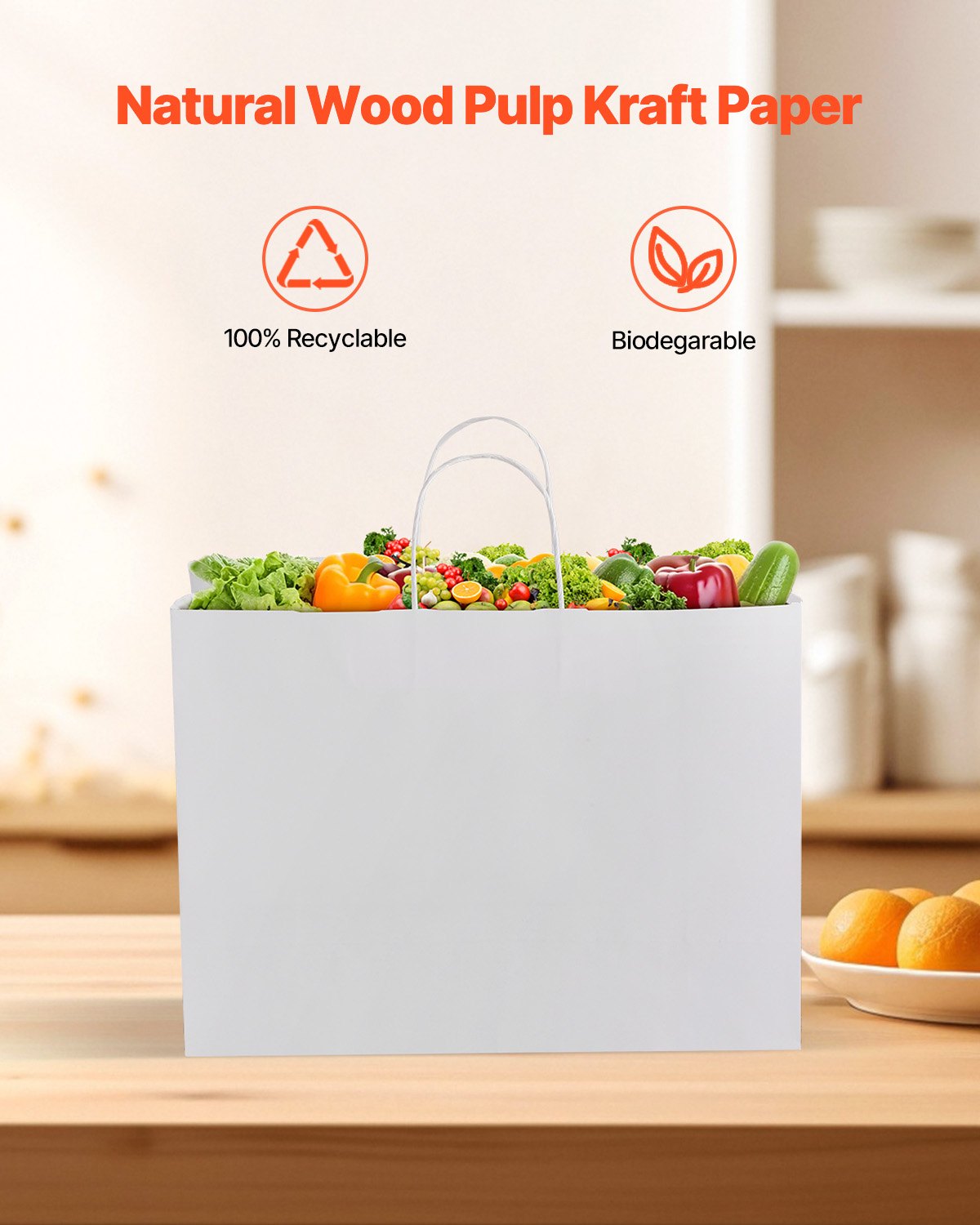 Kraftpapiertüten mit Henkeln, 50 Stück, 40,6 x 15,2 x 30,5 cm, große Papiertüten für Einkäufe, wiederverwendbare und recycelte Mitnahmetüten, schlichte Partytüten in großen Mengen für Geburtstage, Hochzeiten, Firmenveranstaltungen, Geschenktüten, weiß