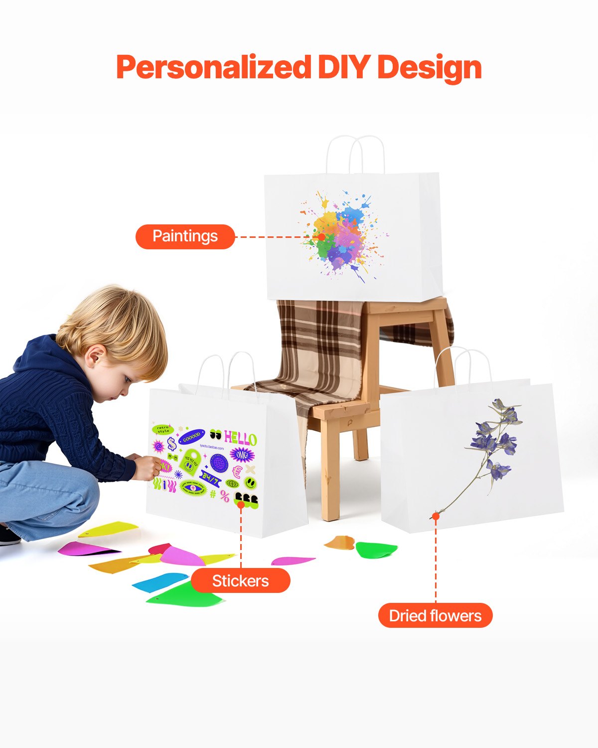 Kraftpapiertüten mit Henkeln, 50 Stück, 40,6 x 15,2 x 30,5 cm, große Papiertüten für Einkäufe, wiederverwendbare und recycelte Mitnahmetüten, schlichte Partytüten in großen Mengen für Geburtstage, Hochzeiten, Firmenveranstaltungen, Geschenktüten, weiß