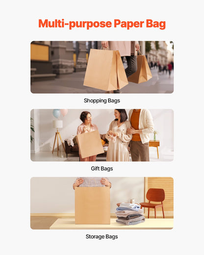 Kraftpapiertüten mit Henkeln, 100 Stück, 45,7 x 17,8 x 48,3 cm, große Papiertüten für Einkäufe, wiederverwendbar und 100 % recycelt, einfarbige Partytüten in großen Mengen für Geburtstage, Hochzeiten, Firmenveranstaltungen, Mitgebsel, braun