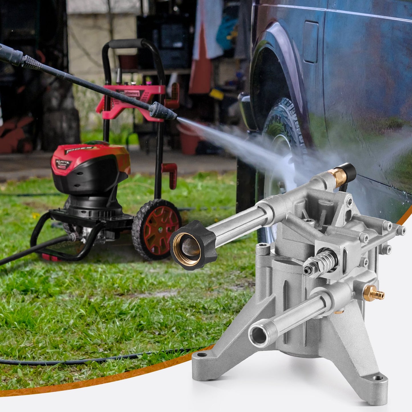 Pressure Washer Pump, 22mm(7/8") Shaft Vertical, 214 bar(3100 PSI), 9.5 L/min(2.5GPM), Replacement Power Washer Pumps Kit with 5 Nozzles, Compatible with Briggs & Stratton, Generac, Devilbiss, Troy Bilt, Honda, Craftsman