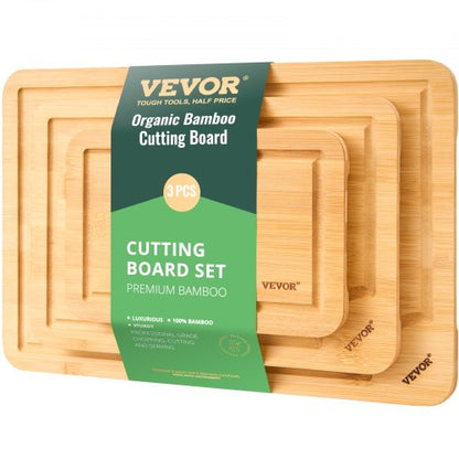 Cutting Board, 3 Pieces, Premium Versatile Bamboo Cutting Board with Food-Grade Oil and Juice Groove,Sturdy & Durable Chopping Board with Built-in Handle, Fit for Display, Chopping & Serving