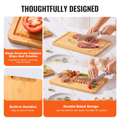Cutting Board, 3 Pieces, Premium Versatile Bamboo Cutting Board with Food-Grade Oil and Juice Groove,Sturdy & Durable Chopping Board with Built-in Handle, Fit for Display, Chopping & Serving