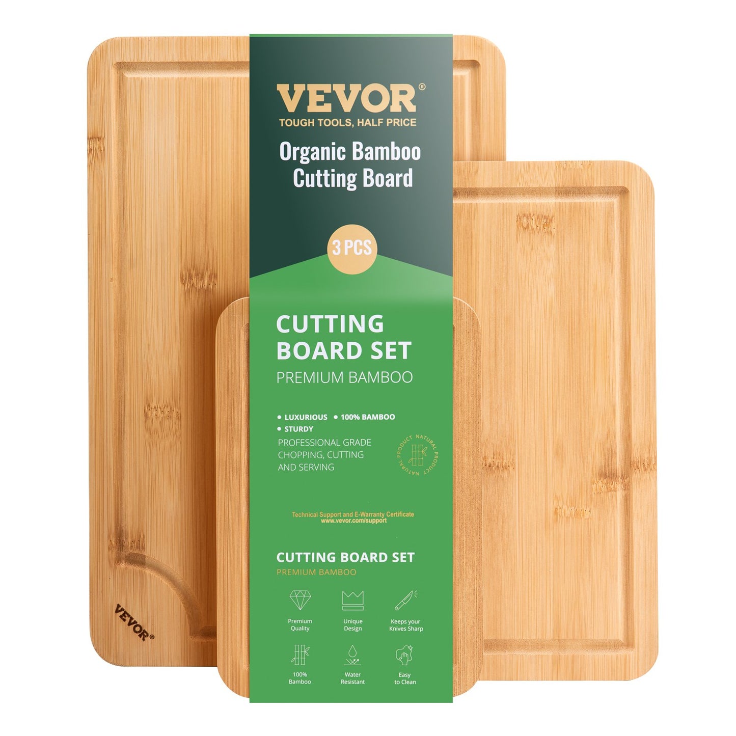 Cutting Board, 3 Pieces, Premium Versatile Bamboo Cutting Board with Food-Grade Oil and Juice Groove,Sturdy & Durable Chopping Board with Built-in Handle, Fit for Display, Chopping & Serving