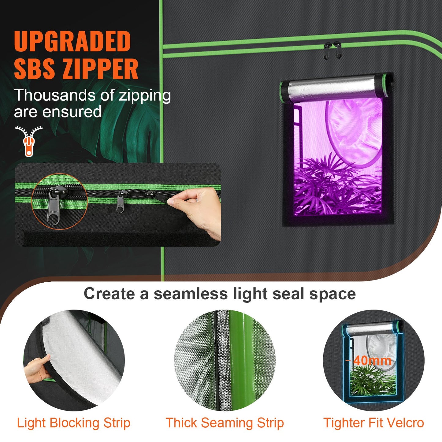 10x10 Growzelt, 120'' x 120'' x 80'', hochreflektierendes 600D Mylar Hydroponik-Zelt mit Sichtfenster, Werkzeugtasche und Bodenwanne für den Anbau von Zimmerpflanzen