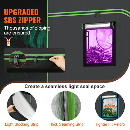 10x10 Growzelt, 120'' x 120'' x 80'', hochreflektierendes 600D Mylar Hydroponik-Zelt mit Sichtfenster, Werkzeugtasche und Bodenwanne für den Anbau von Zimmerpflanzen