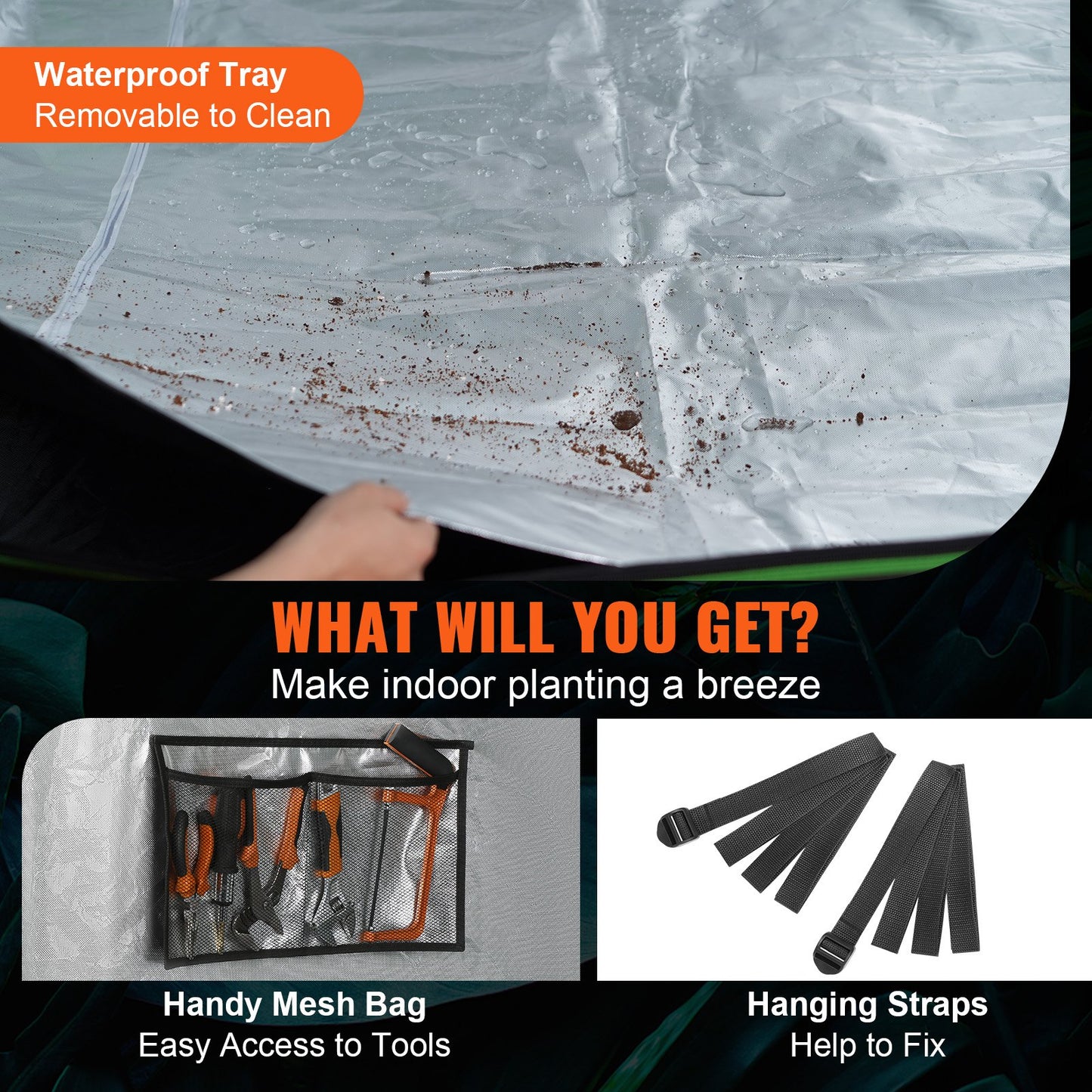 10x10 Growzelt, 120'' x 120'' x 80'', hochreflektierendes 600D Mylar Hydroponik-Zelt mit Sichtfenster, Werkzeugtasche und Bodenwanne für den Anbau von Zimmerpflanzen